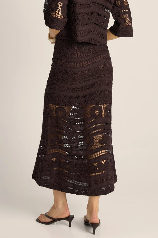 Fate + Becker Gaia Lace Skirt | Chocolate