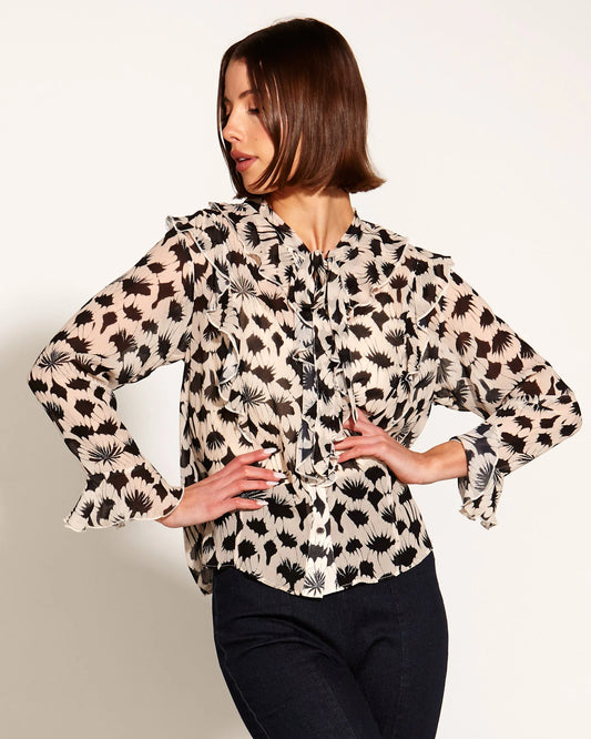 FATE+BECKER FANCY LIKE FRILL LONG SLEEVE BLOUSE BLACK/WHITE FAN