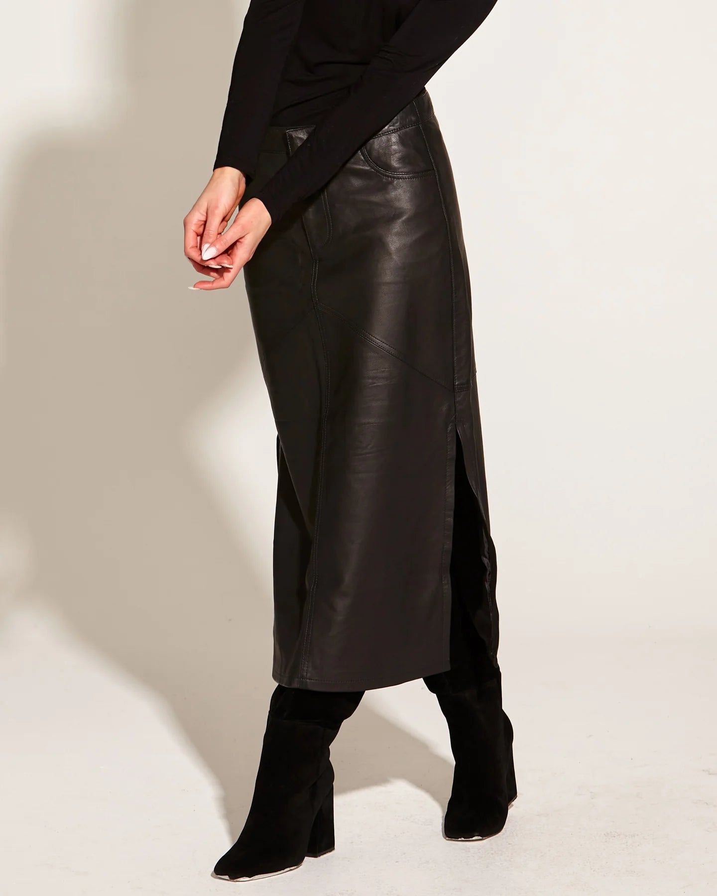 FATE+BECKER UNDERGROUND LEATHER MIDI SKIRT BLACK