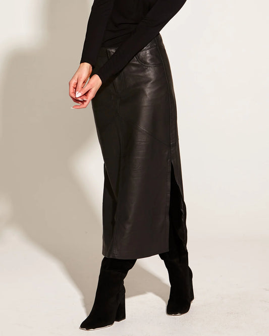 FATE+BECKER UNDERGROUND LEATHER MIDI SKIRT BLACK