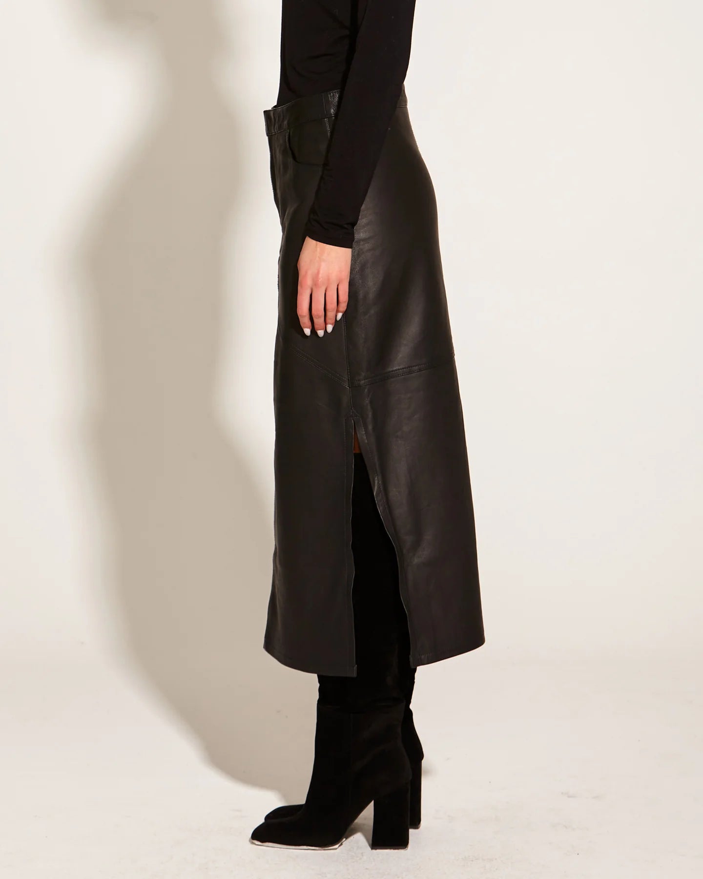 FATE+BECKER UNDERGROUND LEATHER MIDI SKIRT BLACK