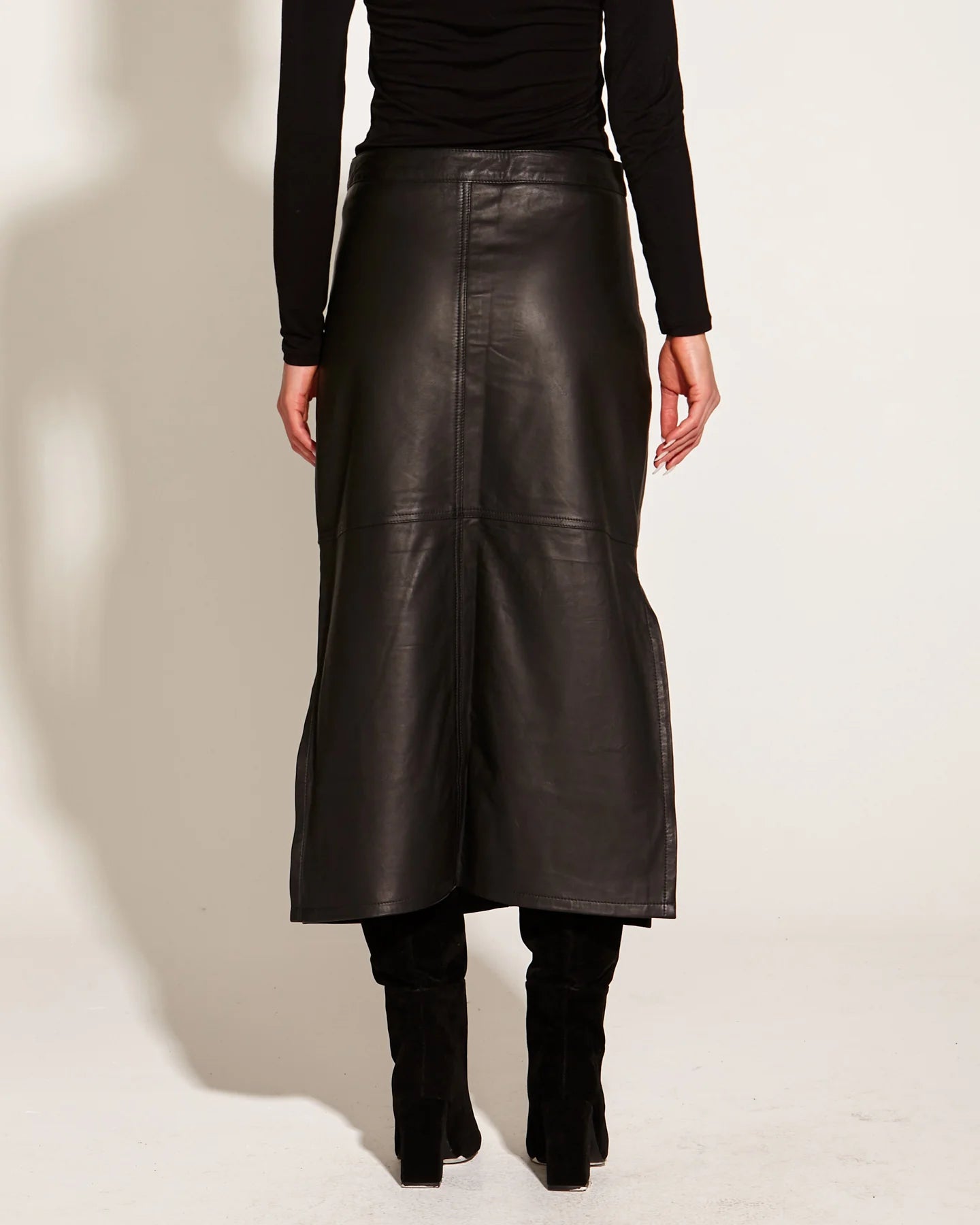 FATE+BECKER UNDERGROUND LEATHER MIDI SKIRT BLACK