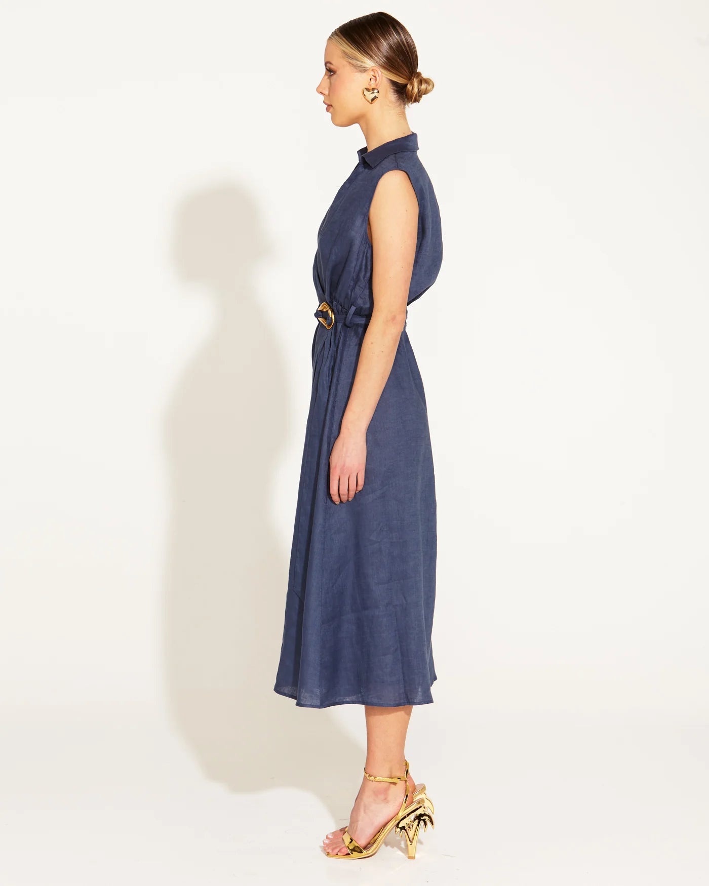 FATE+BECKER A WALK IN THE PARK LINEN SLEEVELESS DRESS NAVY