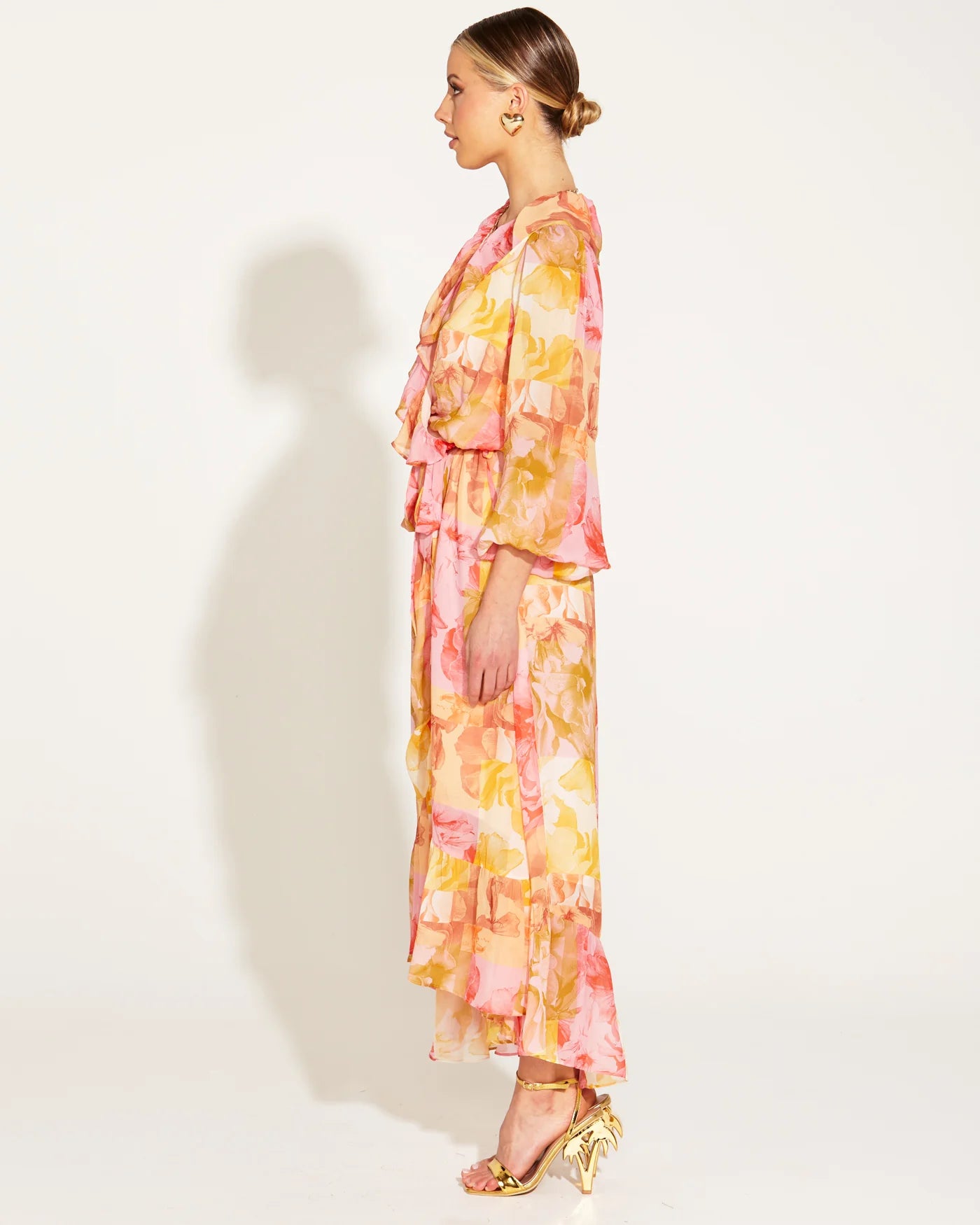 FATE+BECKER EARTHLY PARADISE LONG SLEEVE WRAP MIDI DRESS PARADISE FLORAL