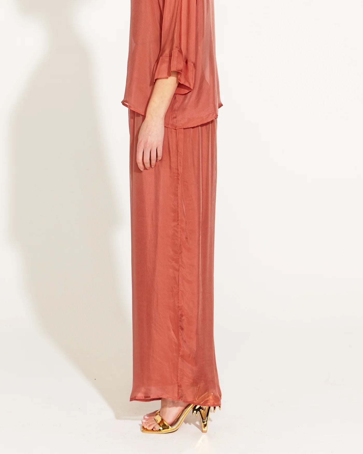 FATE+BECKER SUNLIGHT AND SHADOW SILK PANT BURNT ROSE