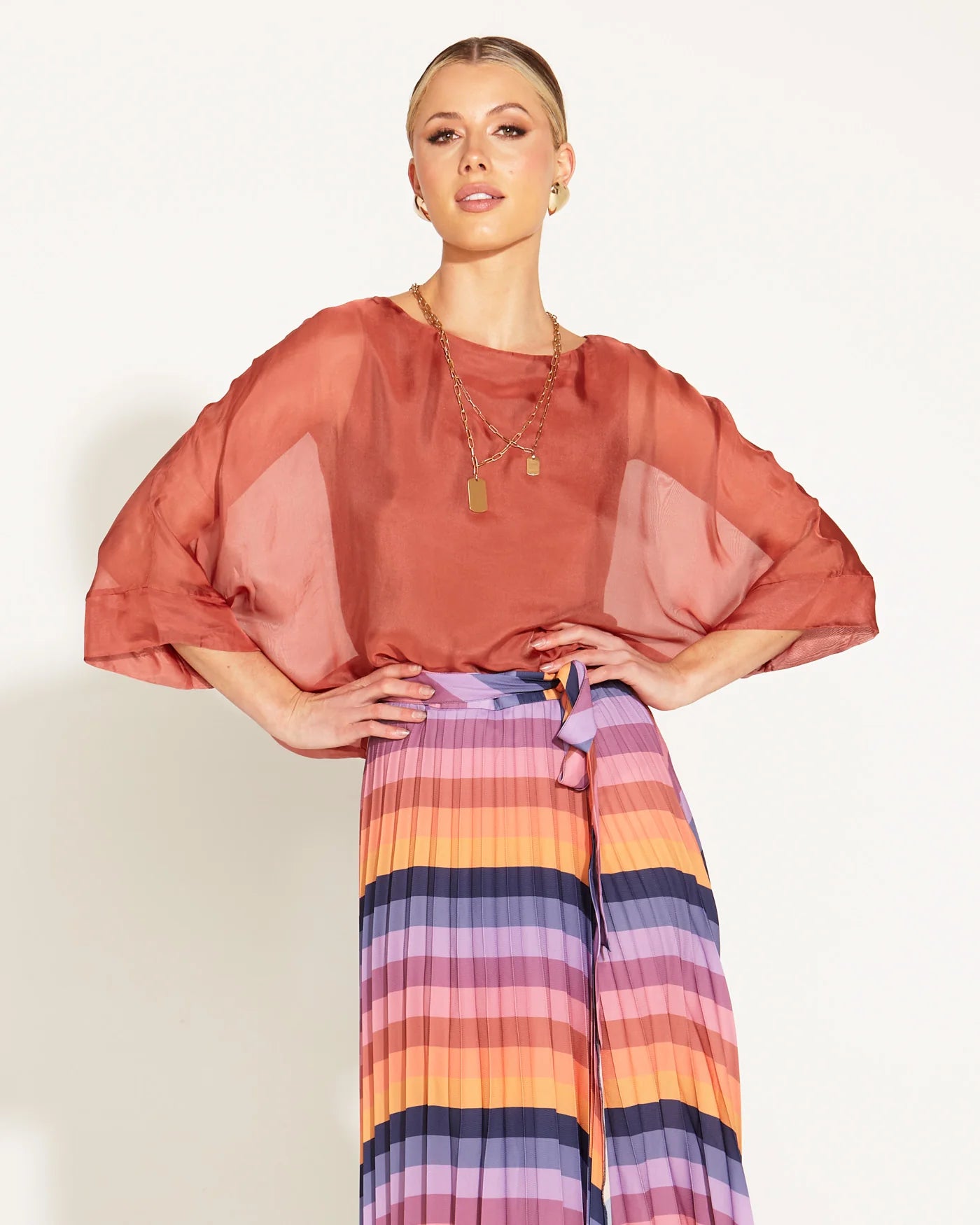 FATE+BECKER SUNLIGHT AND SHADOW SILK TOP BURNT ROSE