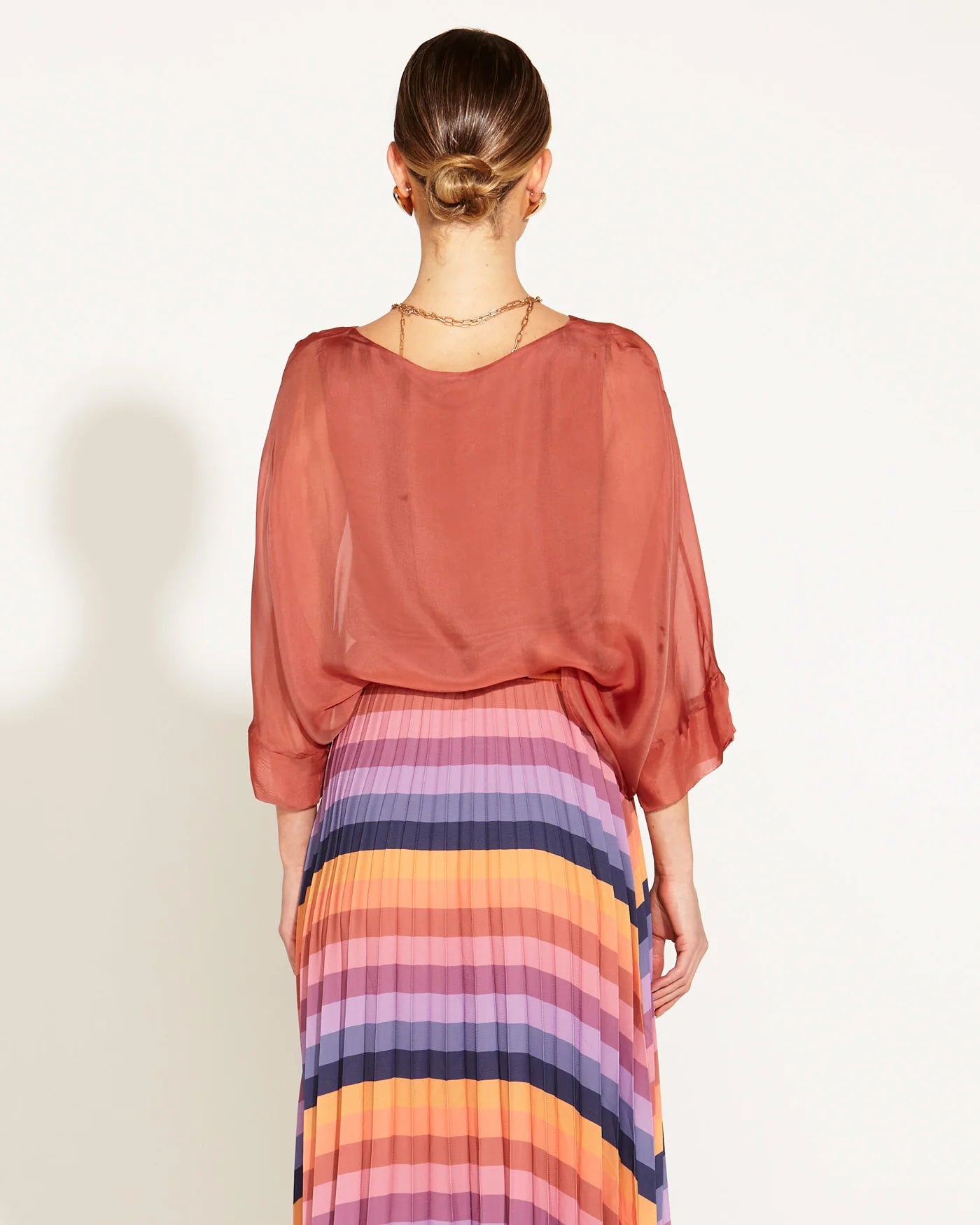 FATE+BECKER SUNLIGHT AND SHADOW SILK TOP BURNT ROSE