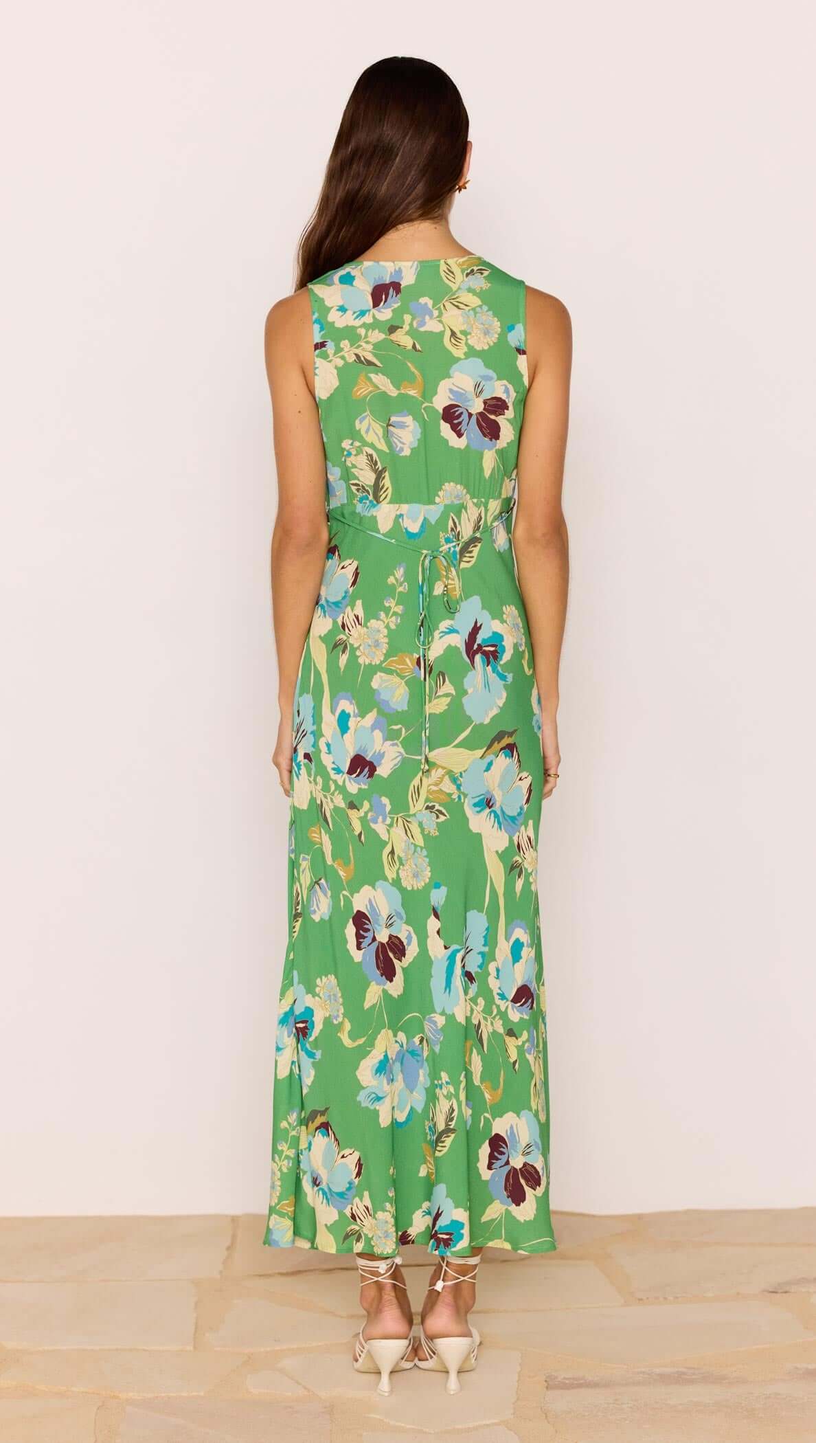 MINK PINK ZOE BIAS V-NECK MIDI DRESS GREEN FLORAL