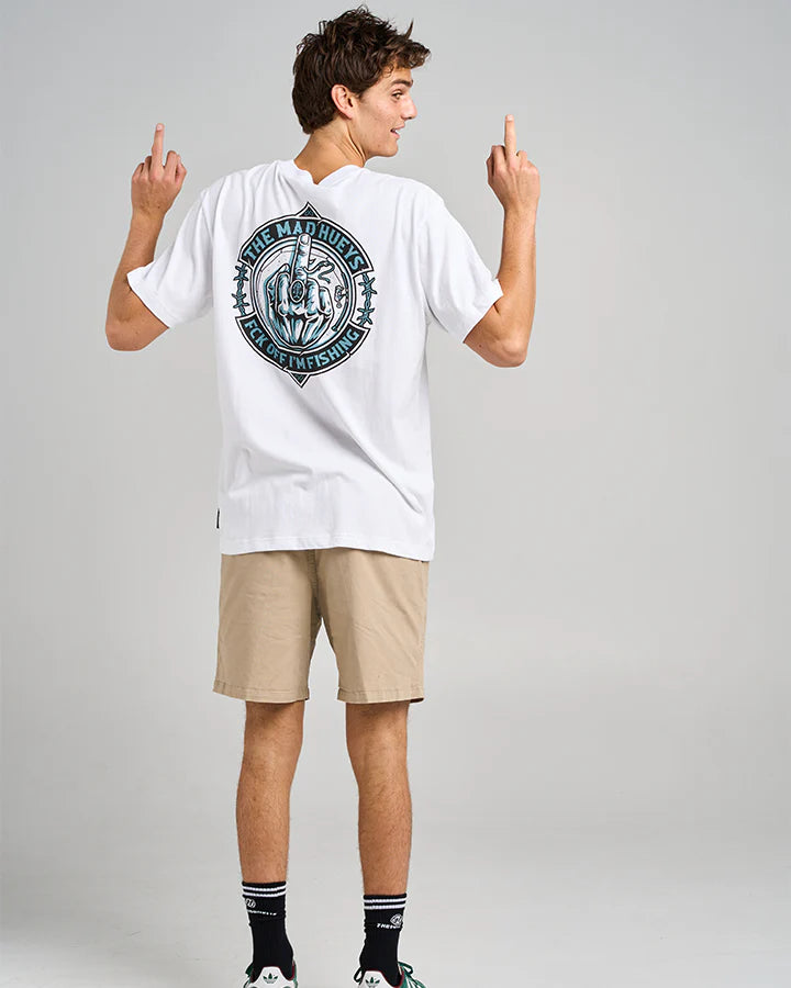 MAD HUEYS FK OFF FISH ON SS TEE WHITE