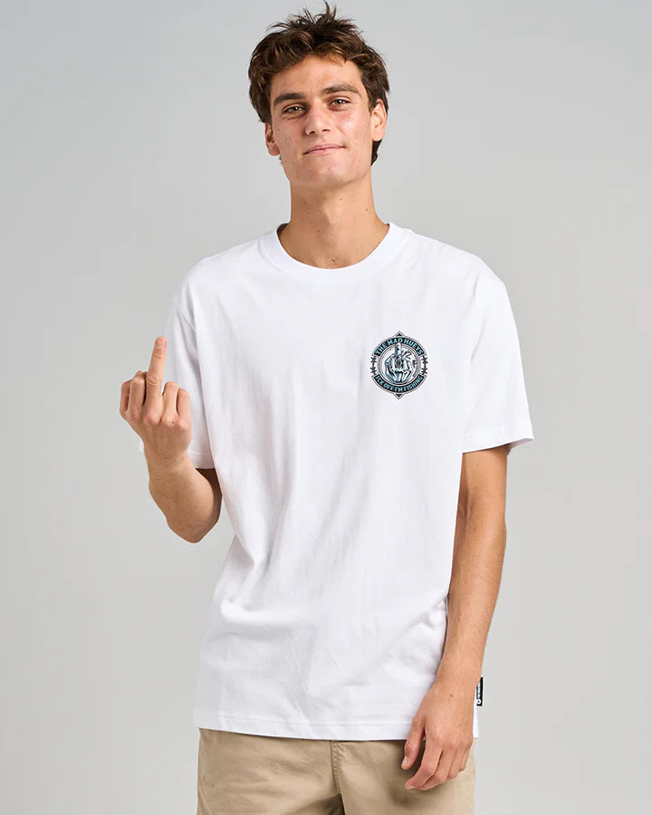 MAD HUEYS FK OFF FISH ON SS TEE WHITE
