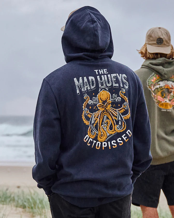 THE MAD HUEYS ANCHOR OCTOPISSED HOODED PULLOVER NAVY