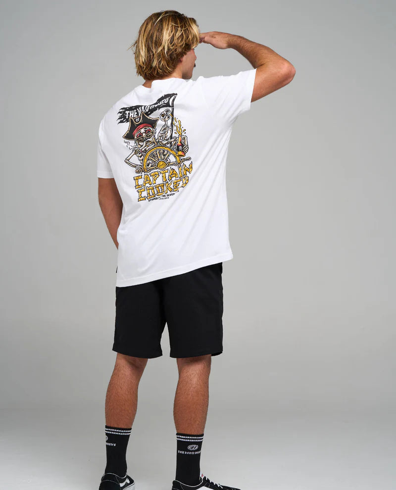 The Mad Hueys Stumbling Captain Cooked Short Sleeve Tee | White