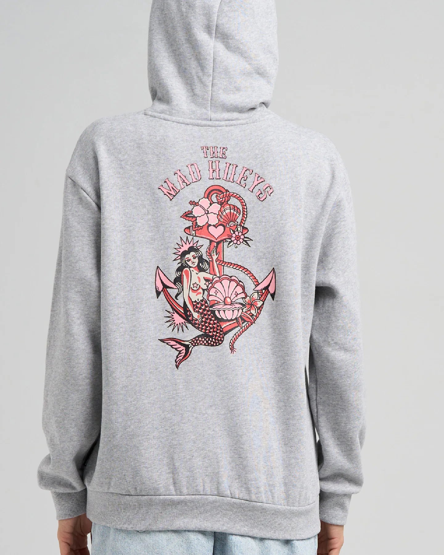The Mad Hueys Mermaid Anchor Hooded Pullover | Grey Marle