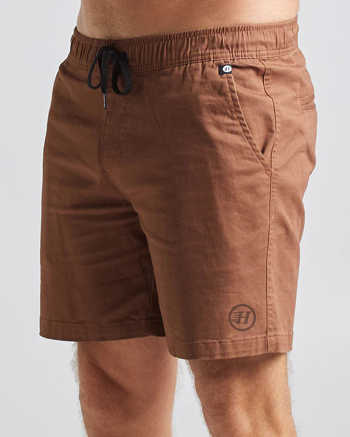 THE MAD HUEYS STRANDED ELASTIC CHINO 18'' SHORT WALNUT