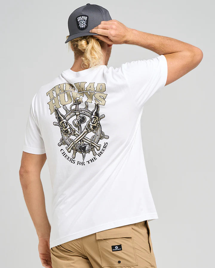 THE MAD HUEYS SHIP WHEEL BEERS SS TEE WHITE