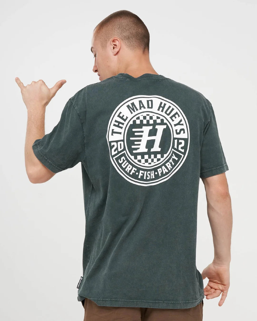 The Mad Hueys Checker Hueys Short Sleeve Tee | Pine Green Washed