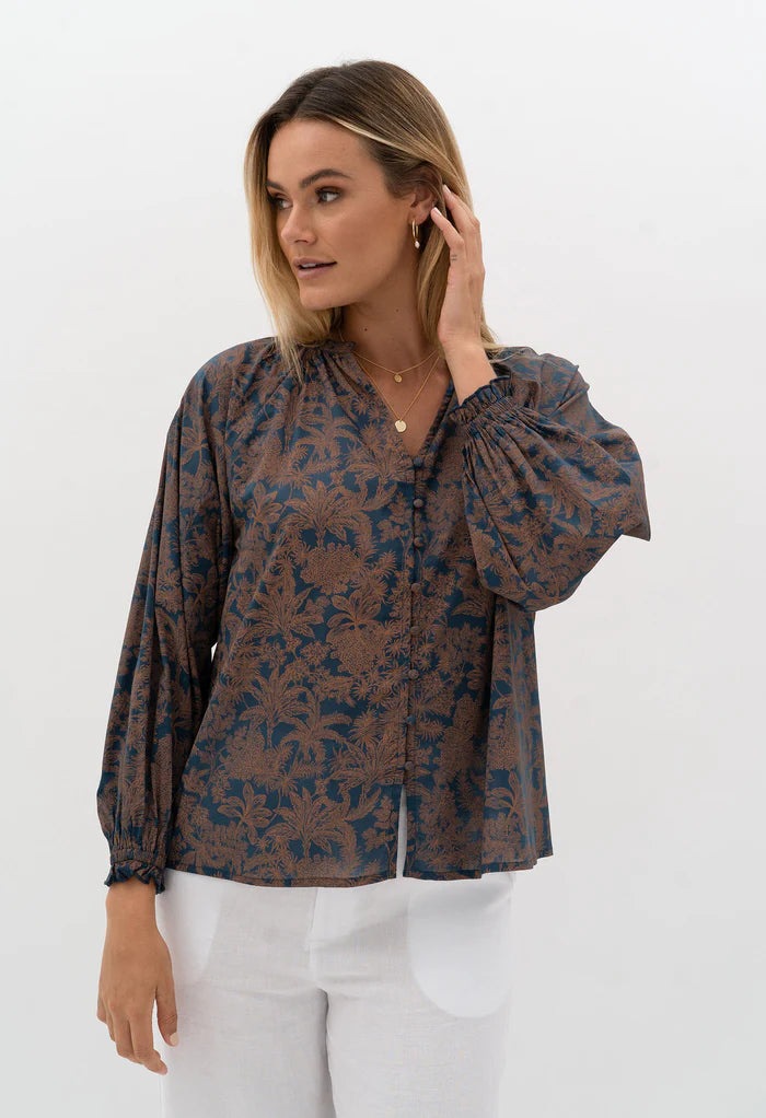 HUMIDITY CHI CHI ELYSIAN BLOUSE TAN PRINT