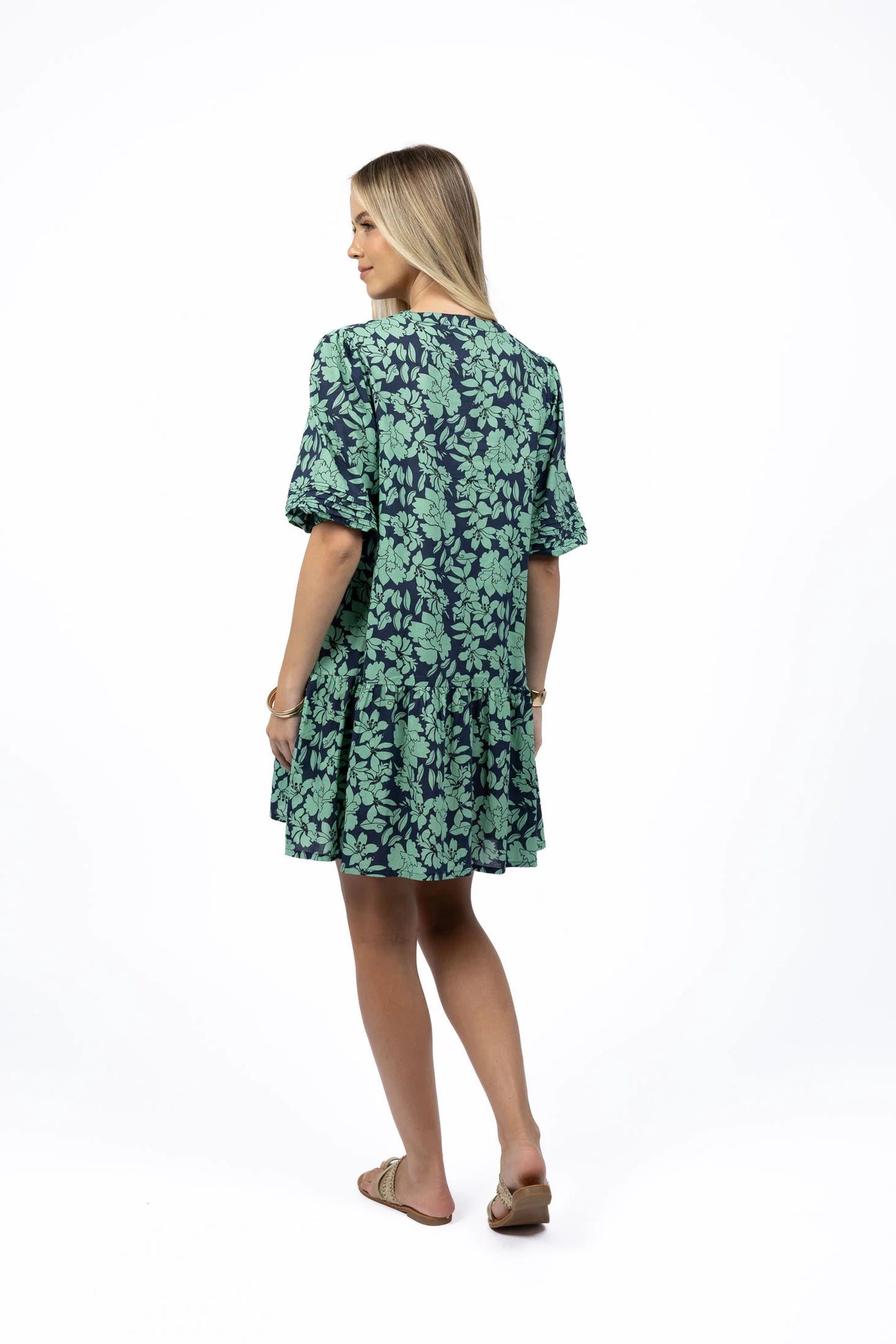 Humidity Fleur Smock Dress | Mint/Navy