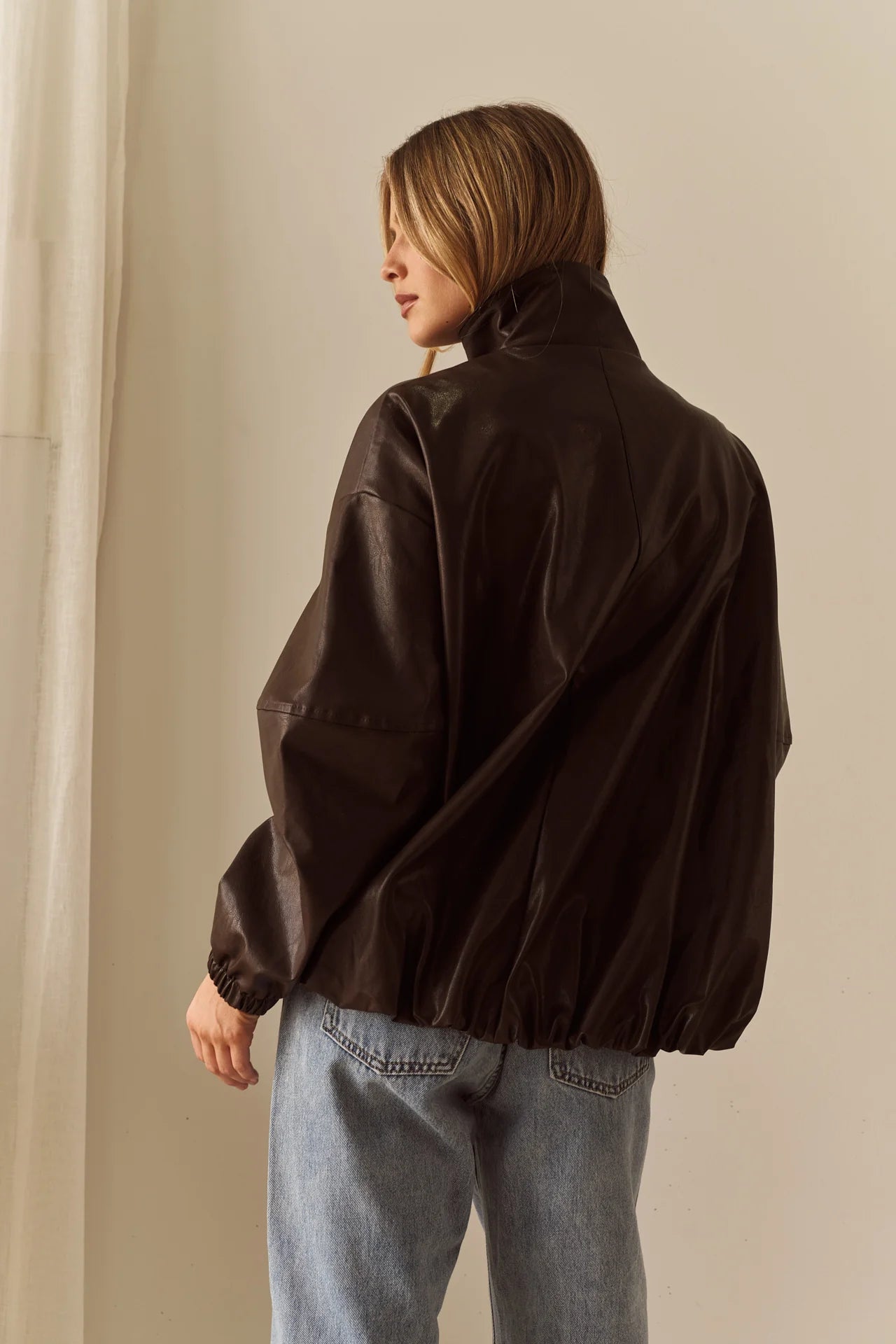 Sass Milo Leather Look Bomber | Chocolate
