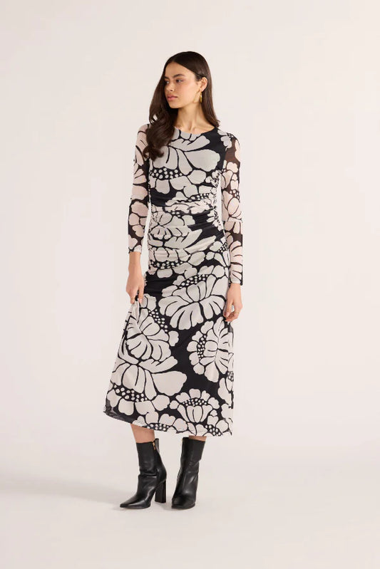 MINKPINK PERSEPHONE MESH MAXI DRESS BLACK FLORAL