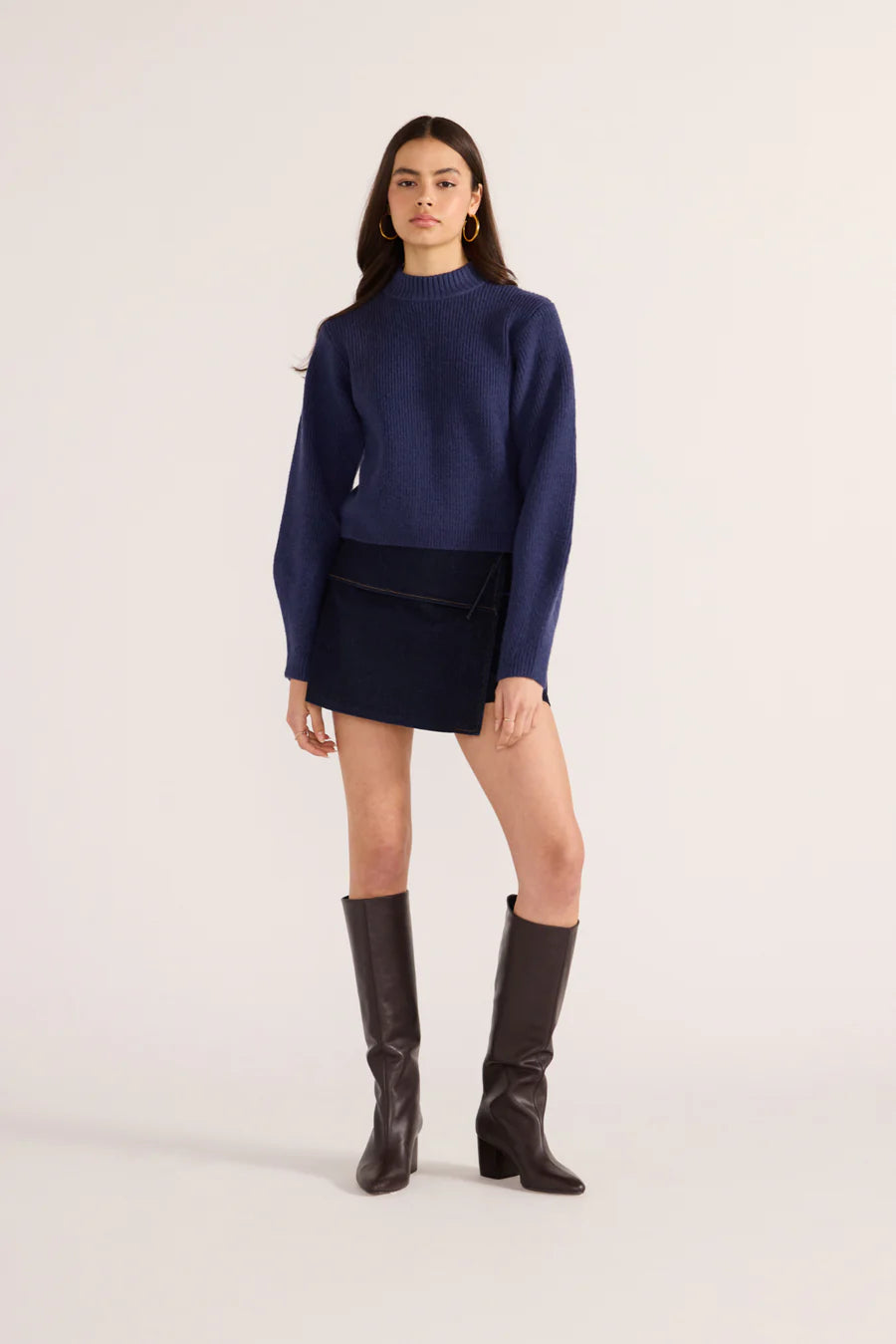 MINKPINK JENNIFER MOCK NECK KNIT JUMPER NAVY