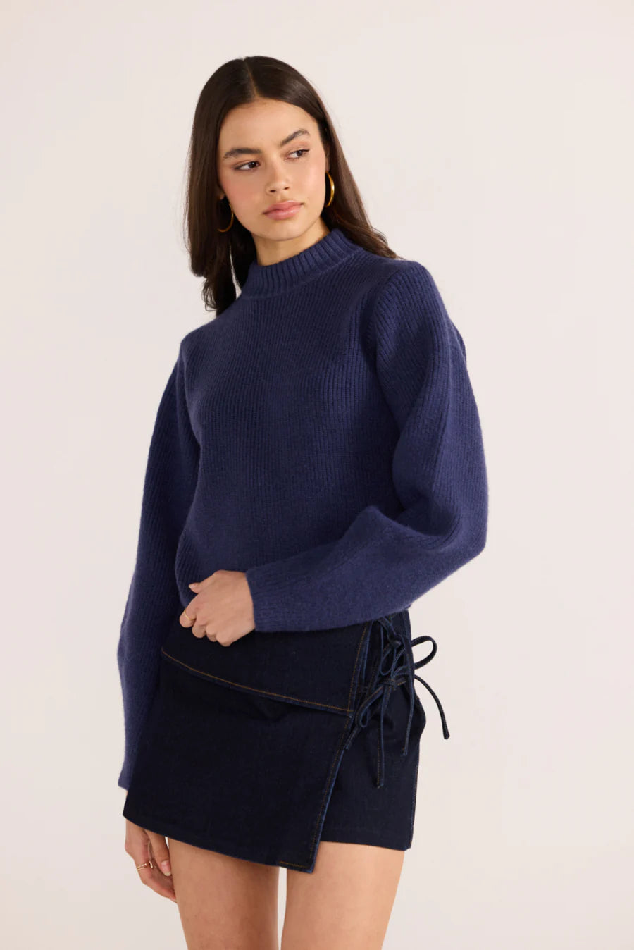 MINKPINK JENNIFER MOCK NECK KNIT JUMPER NAVY