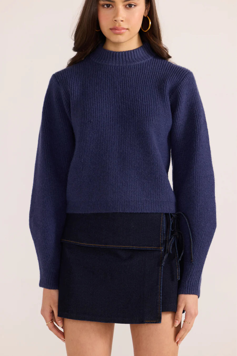 MINKPINK JENNIFER MOCK NECK KNIT JUMPER NAVY