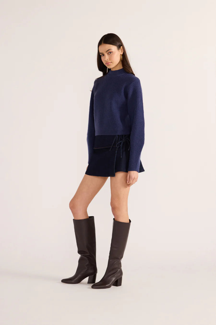 MINKPINK JENNIFER MOCK NECK KNIT JUMPER NAVY