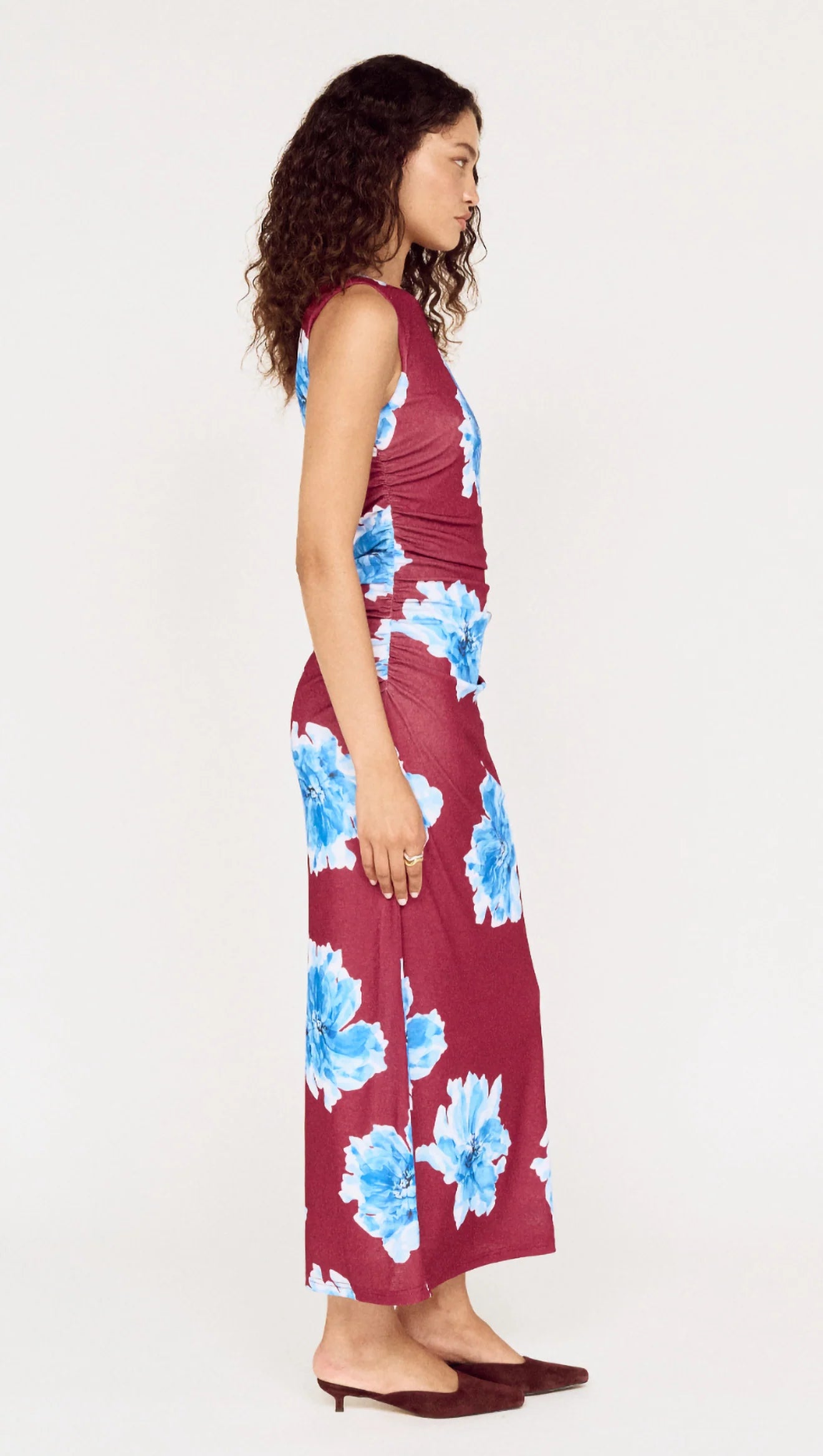 Mink Pink Fiorella Mesh Midi Dress | Wine/Blue Floral