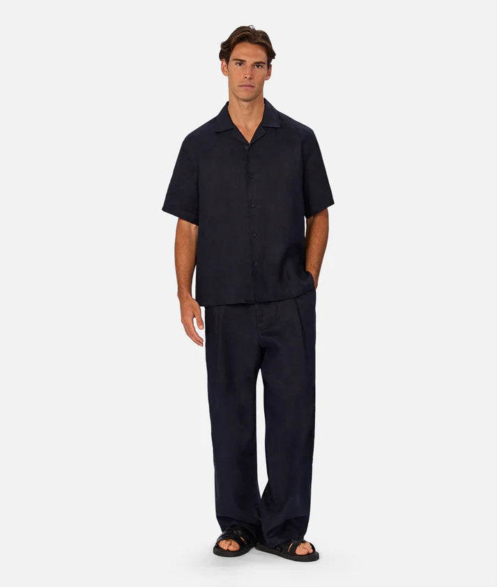 Industrie The Lusso Linen Short Sleeve Shirt | Ink
