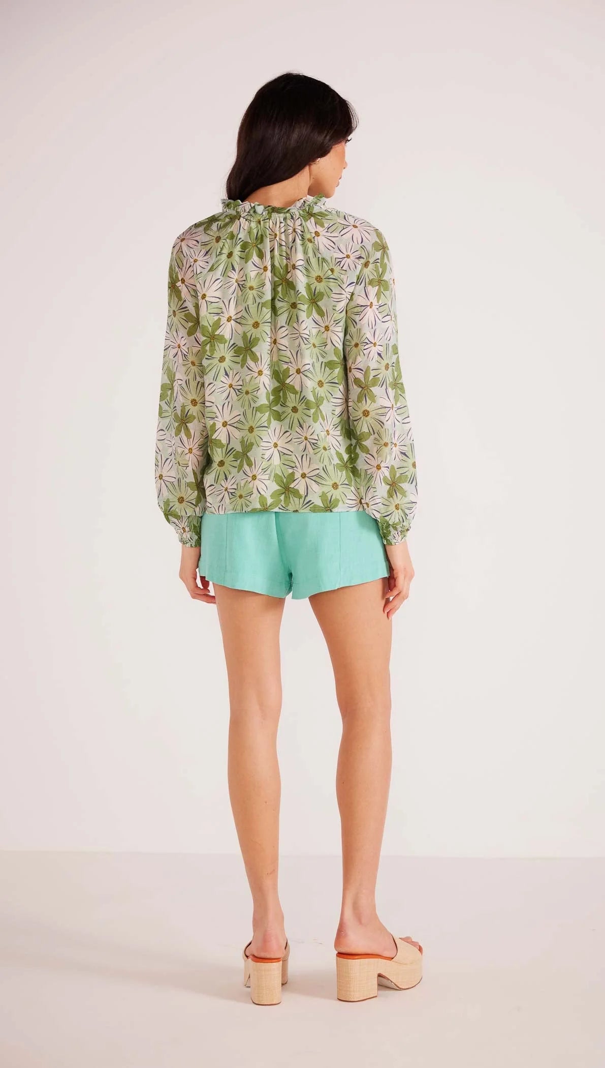 MINK PINK MARGAUX BLOUSE GREEN/WHITE FLORAL