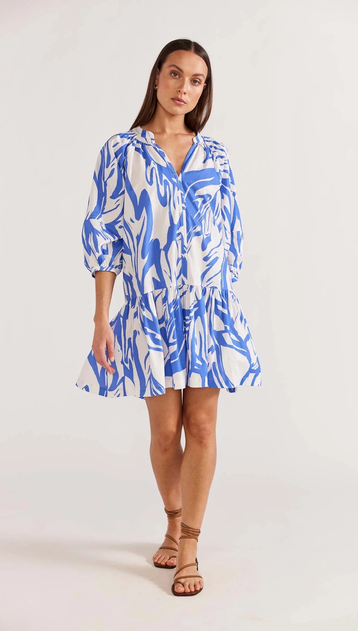 STAPLE THE LABEL MARIELLA SMOCK DRESS WHITE/BLUE