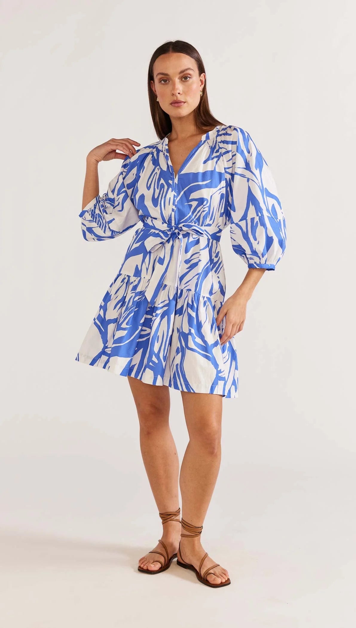 STAPLE THE LABEL MARIELLA SMOCK DRESS WHITE/BLUE