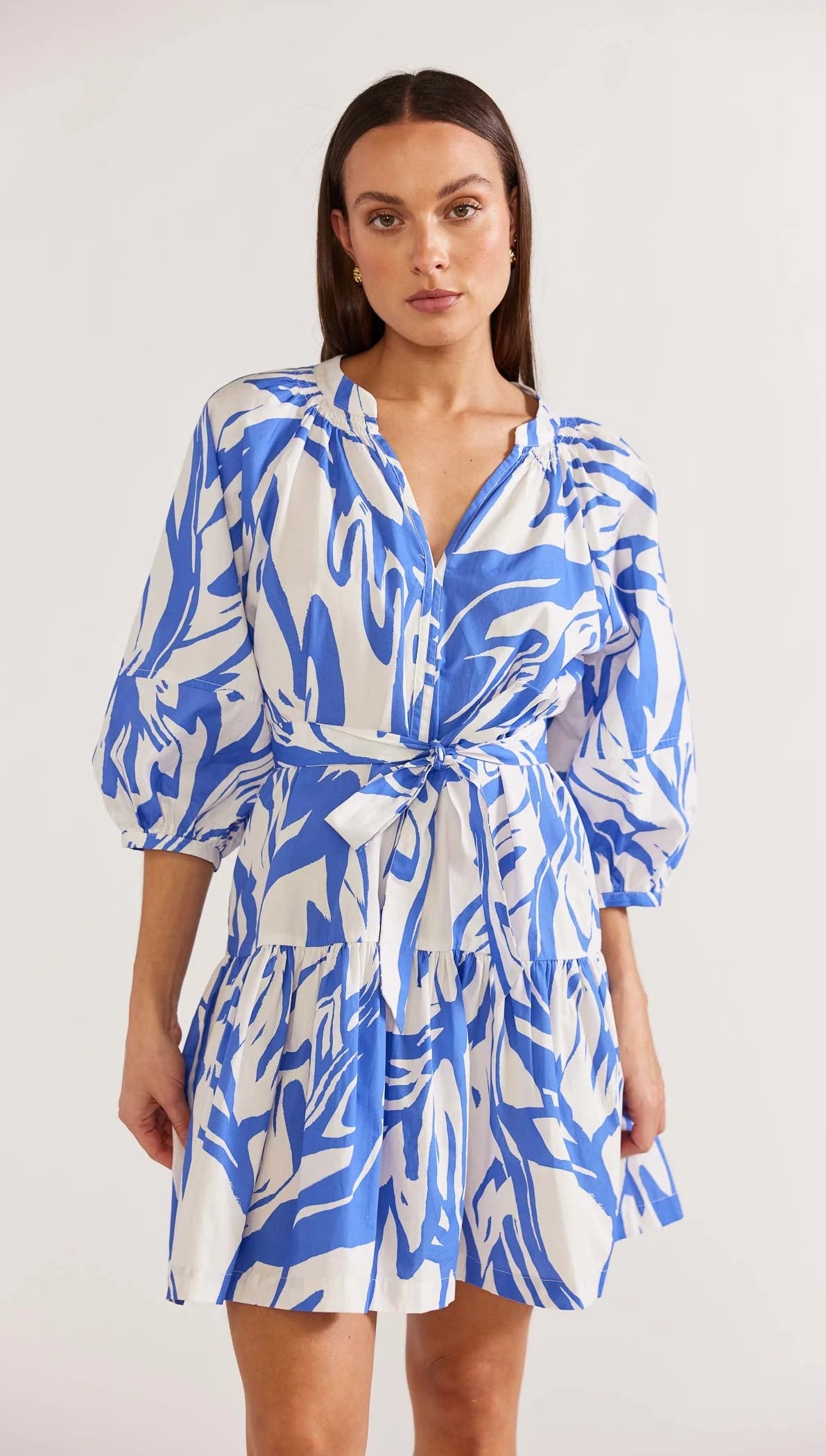 STAPLE THE LABEL MARIELLA SMOCK DRESS WHITE/BLUE