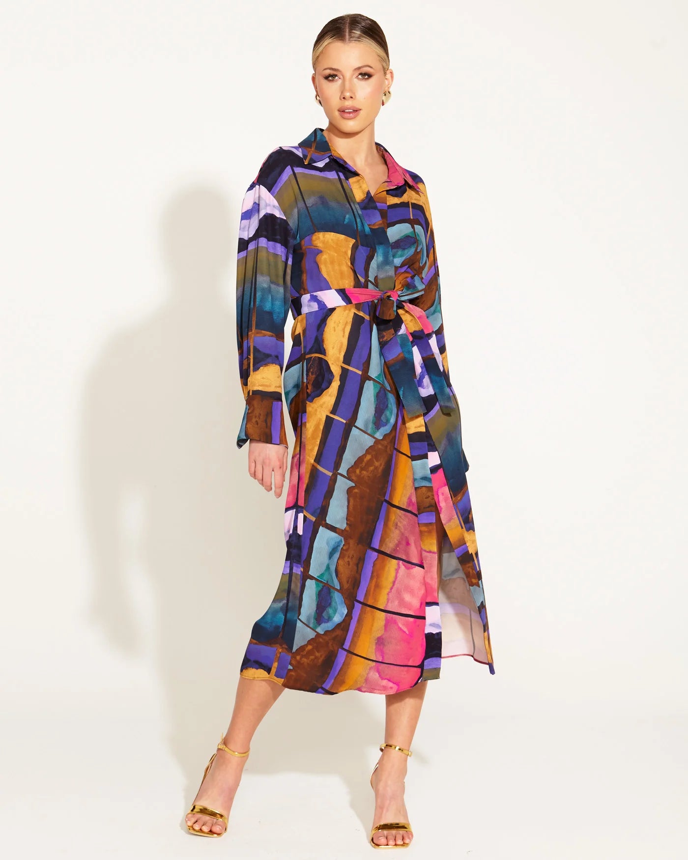 FATE+BECKER SOMEWHERE NEAR HOME LONG SLEEVE DUSTER MARBLE STRIPE