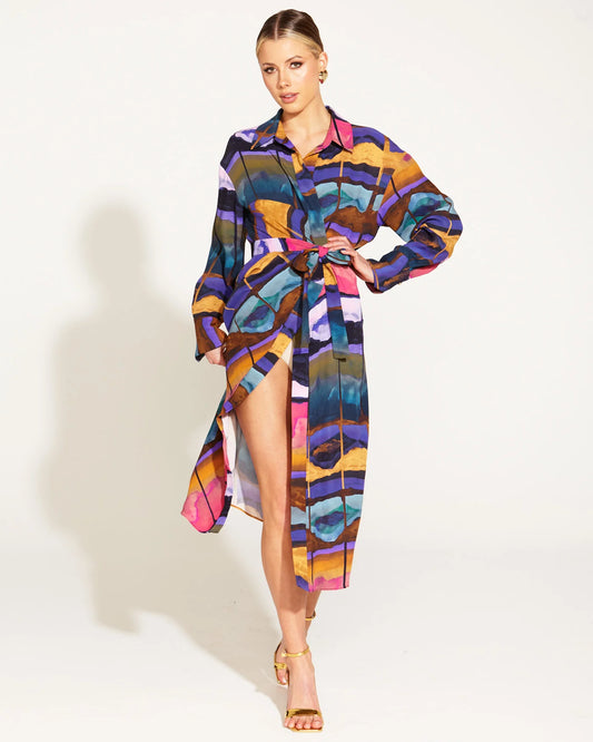 FATE+BECKER SOMEWHERE NEAR HOME LONG SLEEVE DUSTER MARBLE STRIPE