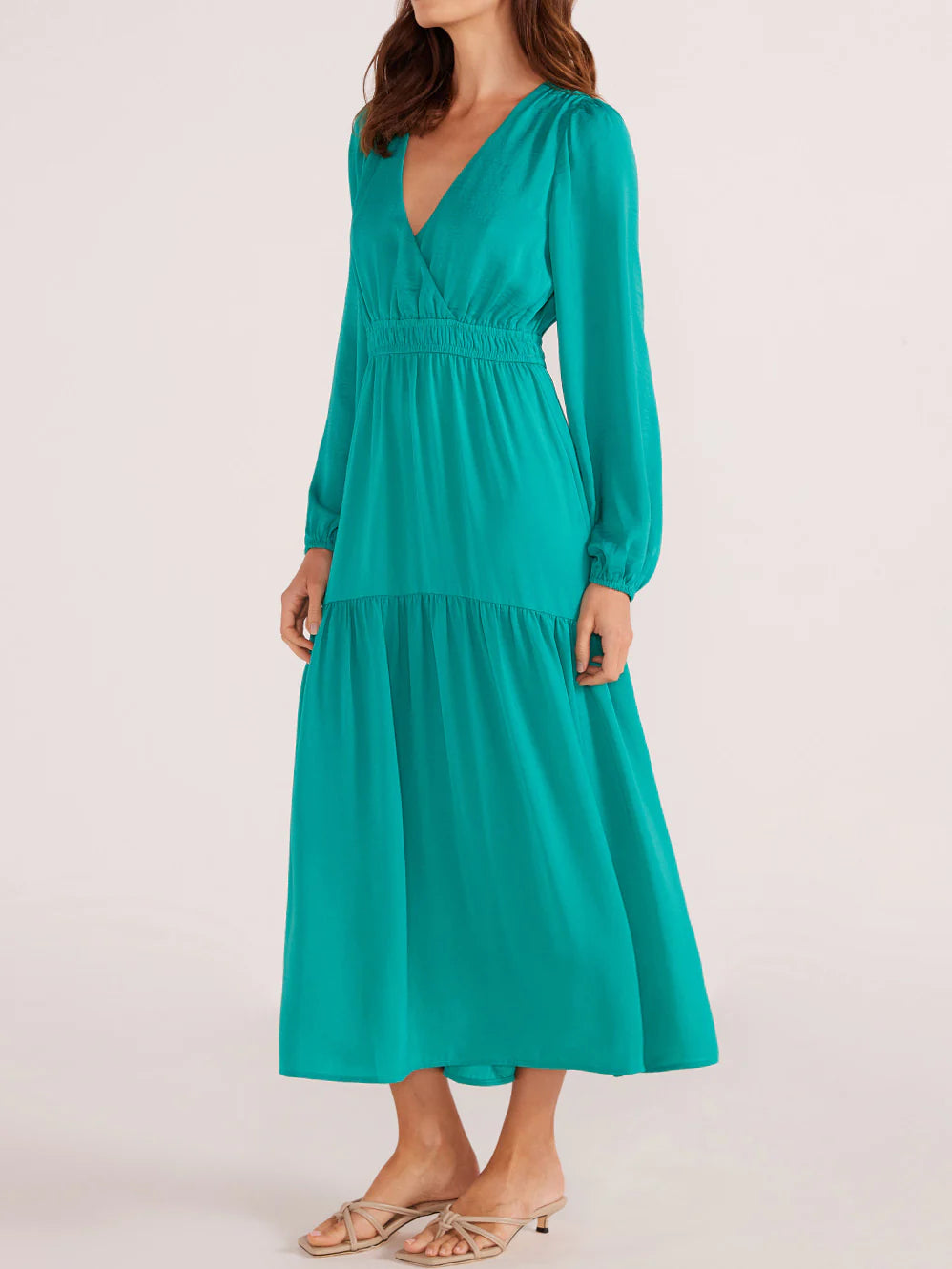 MINK PINK EMMA LONG SLEEVE MIDI DRESS SPEARMINT