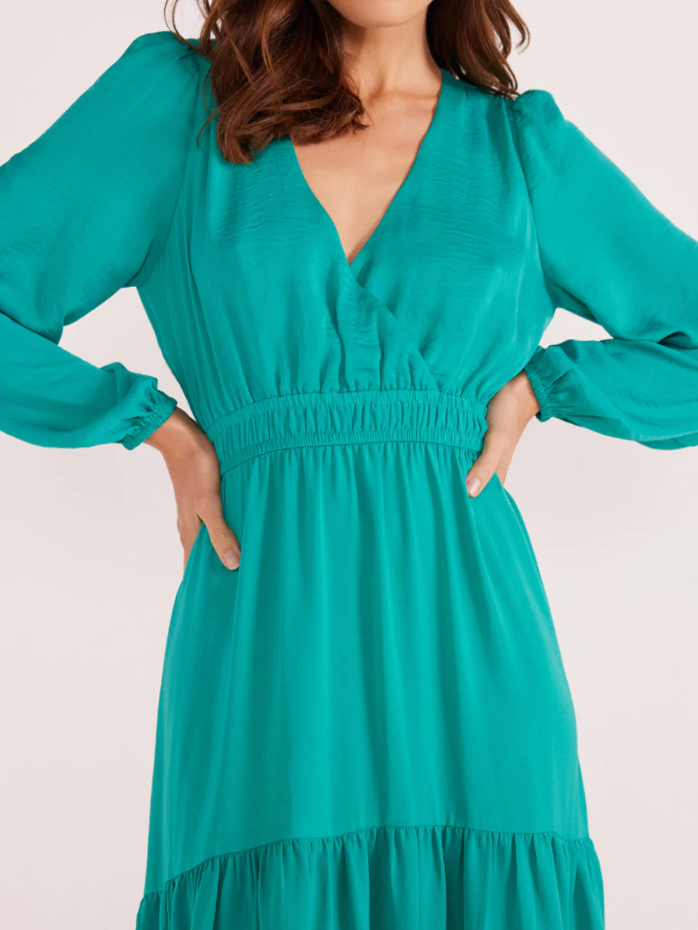MINK PINK EMMA LONG SLEEVE MIDI DRESS SPEARMINT