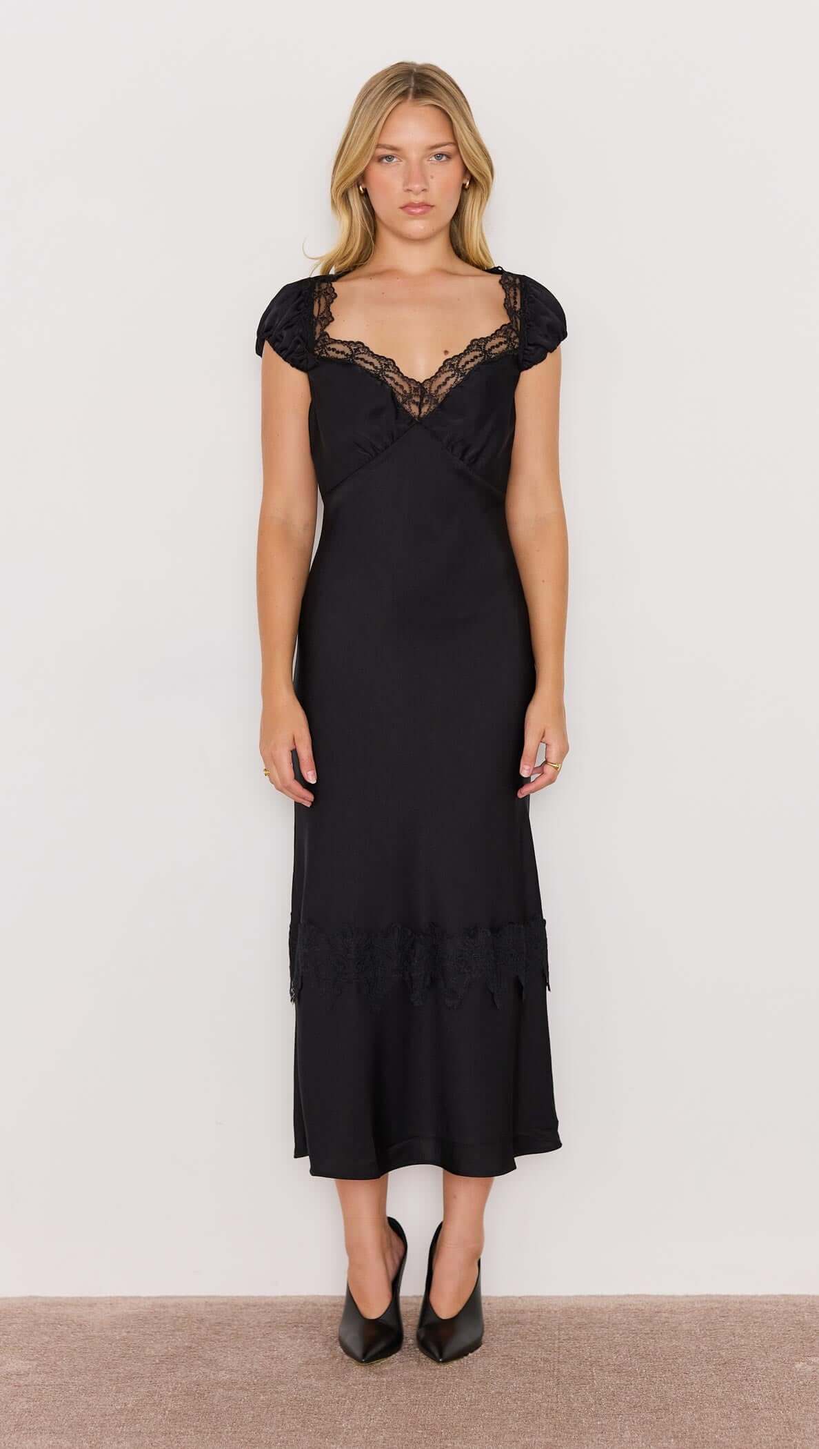 MINK PINK MOMENTO BIAS MIDI DRESS BLACK