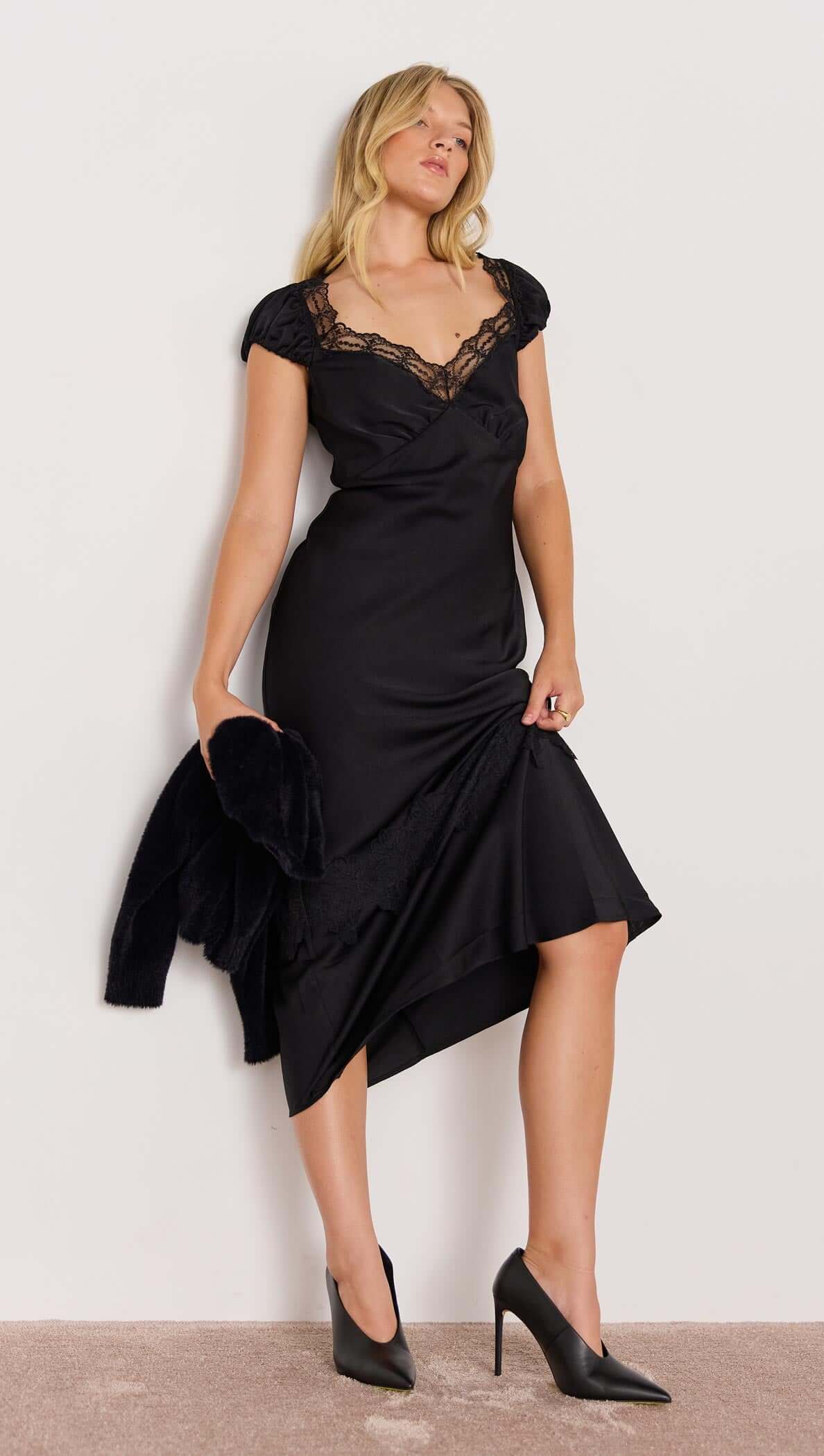 MINK PINK MOMENTO BIAS MIDI DRESS BLACK