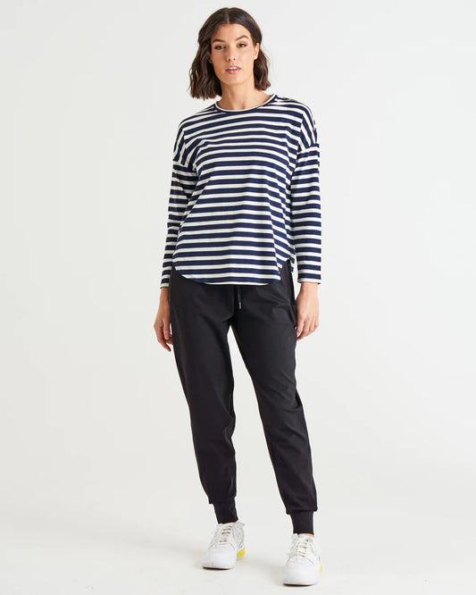 BETTY BASICS JESSIE LONG SLEEVE TEE BLUE STRIPE