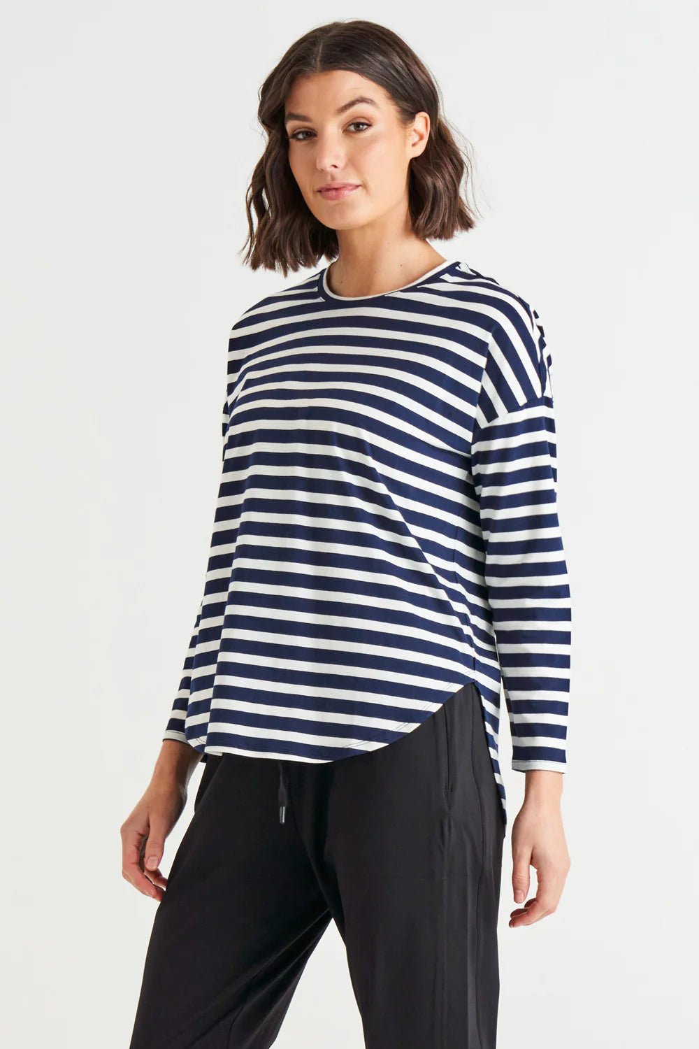 BETTY BASICS JESSIE LONG SLEEVE TEE BLUE STRIPE