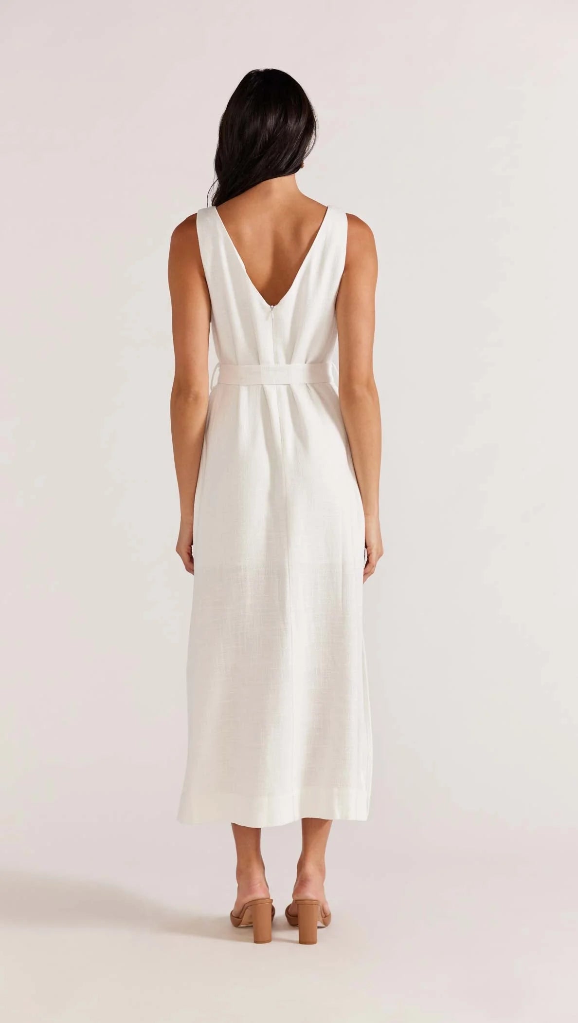 STAPLE THE LABEL OLINA BELTED MIDI DRESS WHITE