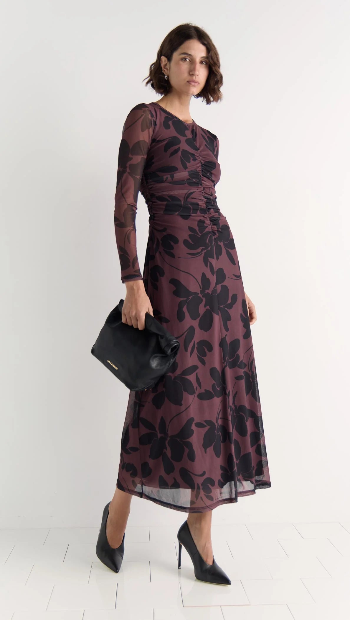 STAPLE THE LABEL OLINA MESH MAXI DRESS ABSTRACT FLORAL
