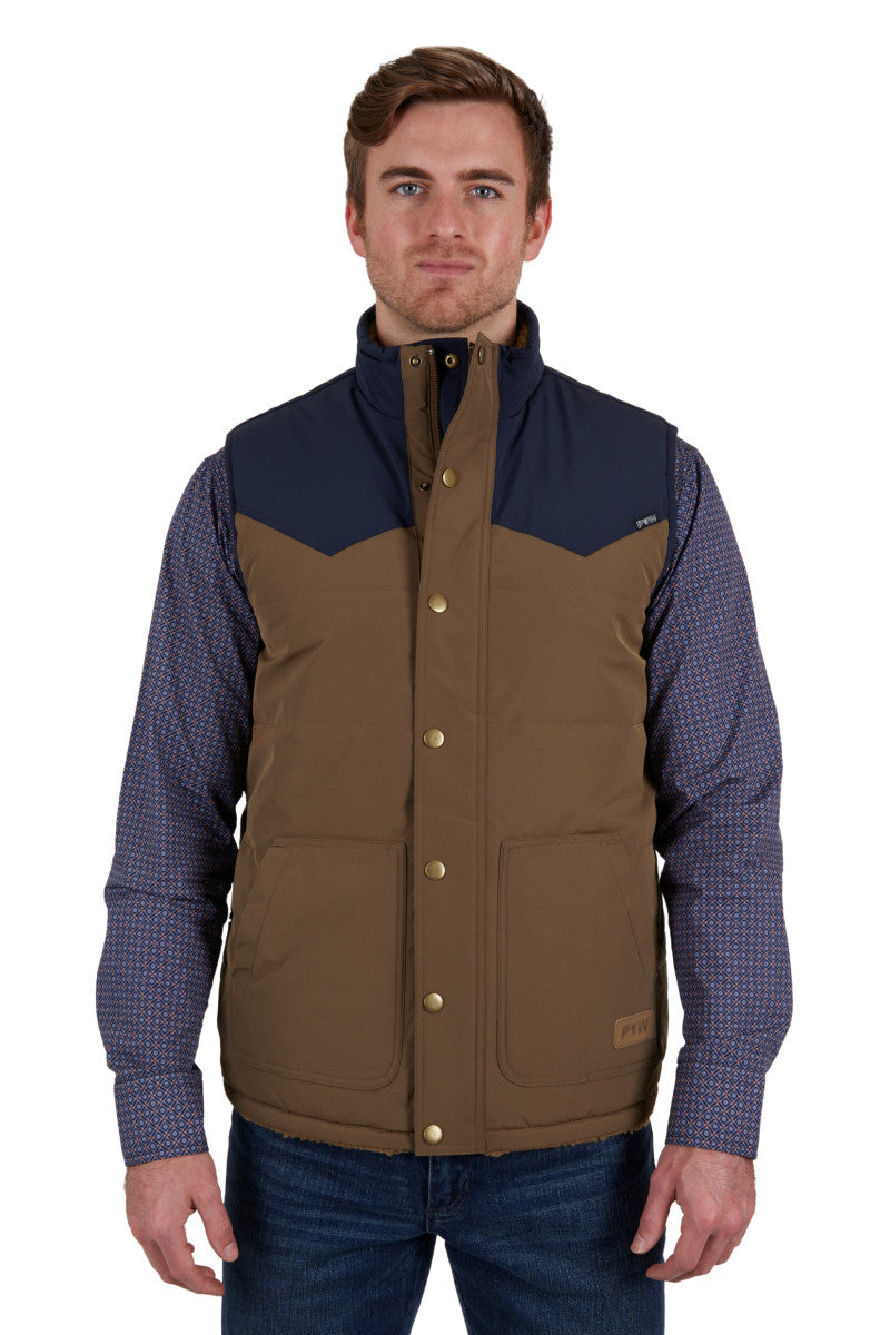 PURE WESTERN MARTIN REVERSIBLE VEST TAN/NAVY