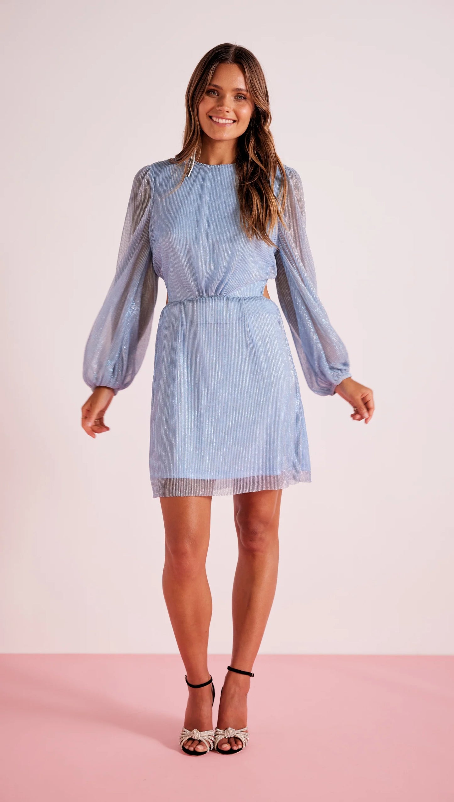 MINK PINK ASTRID PLISSE MINI DRESS BLUE