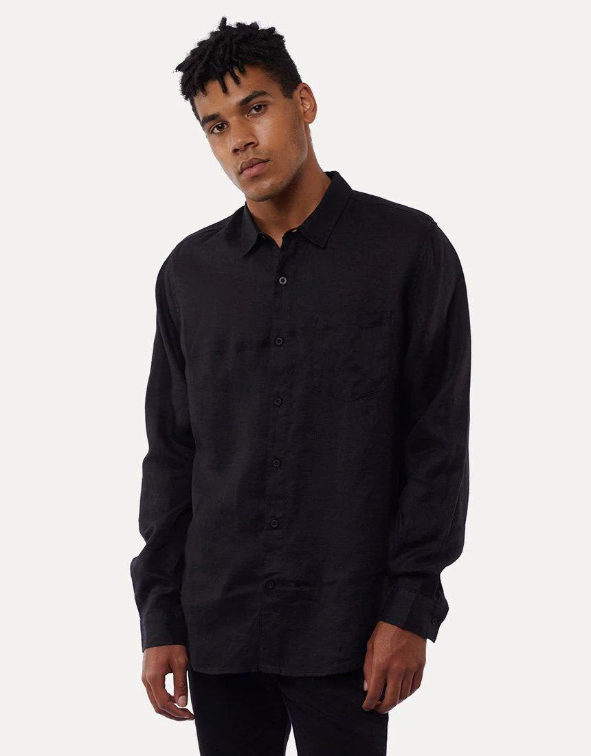 SILENT THEORY LINEN L/S SHIRT BLACK