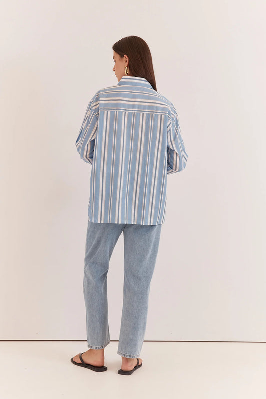 Sass Nyx Piped Stripe Shirt | Blue Stripe