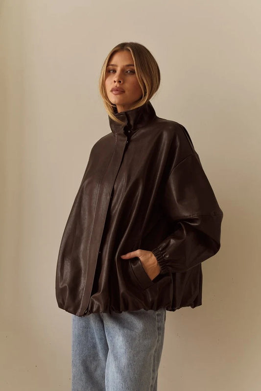 Sass Milo Leather Look Bomber | Chocolate