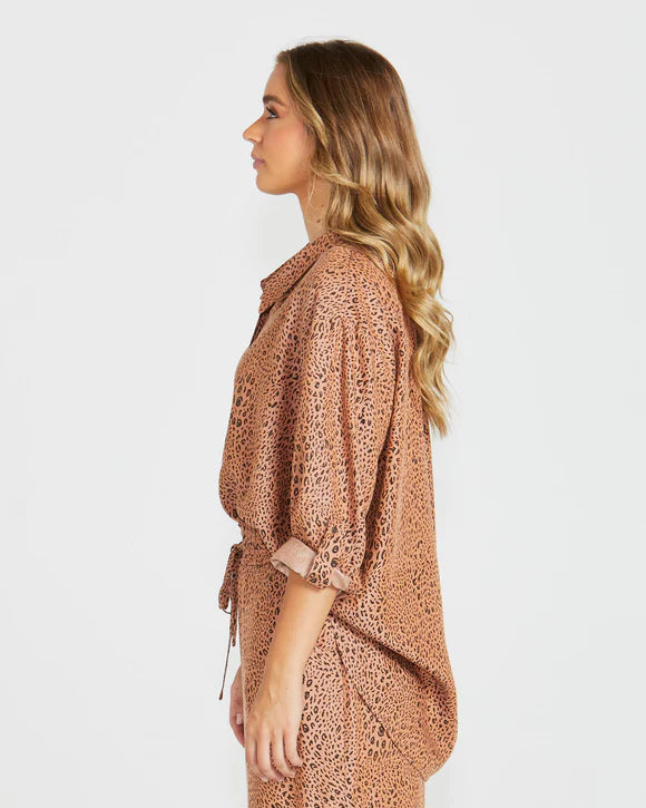 SASS DAVIE OVERSIZED SHIRT SANDY TAN ANIMAL